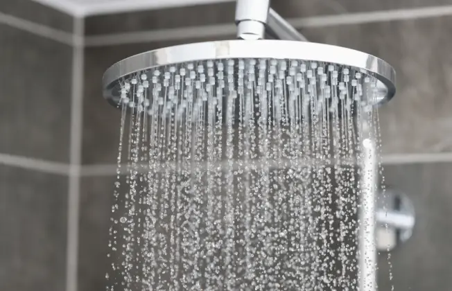 Shower head from which water flows.