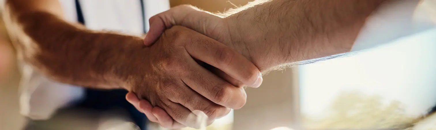Close-up of a firm handshake.