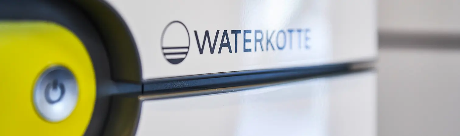 Close-up of the touch display on a WATERKOTTE heat pump.