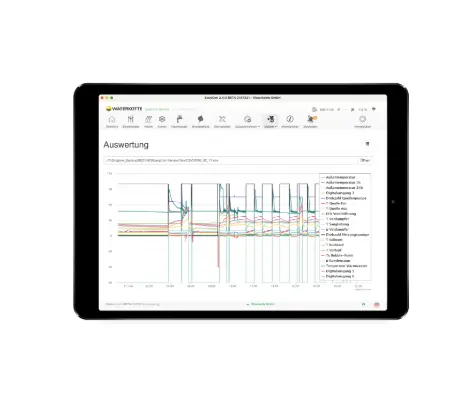 Service tablet with service evaluation in the form of a diagram.