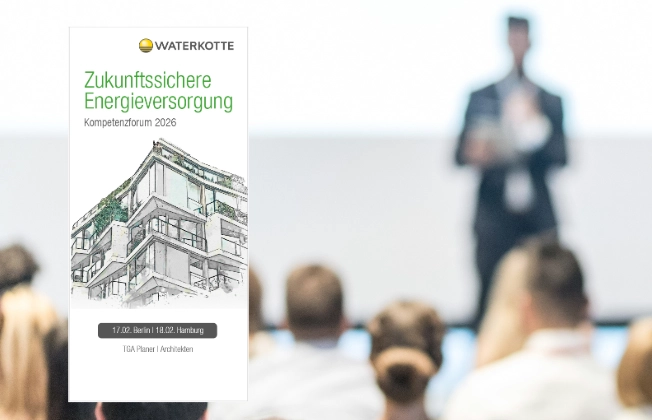 Deckblatt des Flyer "Kompetenzforum" vor einer Vortragssituation.