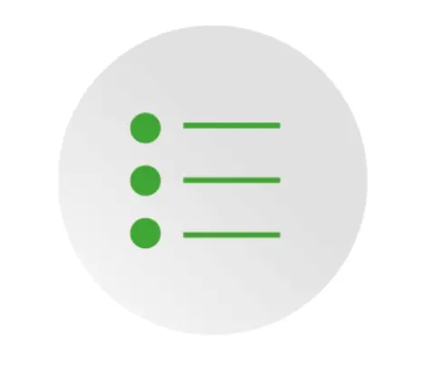 List icon on gray circle.